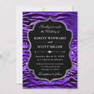 Invitación Rayas de Tigre Purpura Brillo Glam Boda