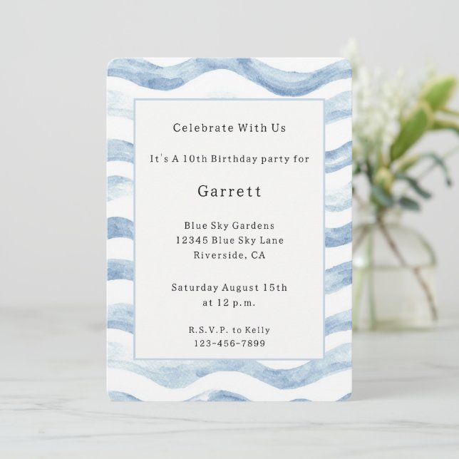 Invitación Rayas del Río Azul Cumpleaños (Anverso de pie)