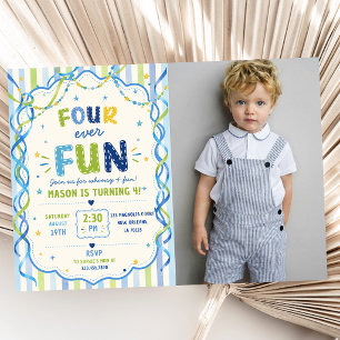 Invitación Rayas Divertidas Cumpleaños Colorido Foto