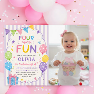 Invitación Rayas Divertidas Cumpleaños Colorido Foto