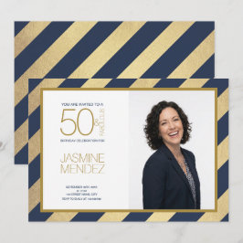 Invitación Rayas Doradas Cumpleaños 50 & Fabuloso Foto