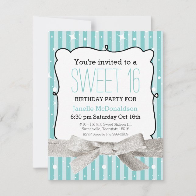 Invitación Rayas dulces 16 cumpleaños Aqua (Anverso)