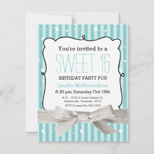 Invitación Rayas dulces 16 cumpleaños Aqua