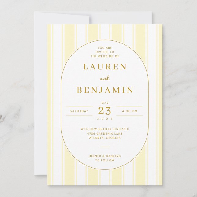Invitación Rayas Elegantes Amarillas (Anverso)