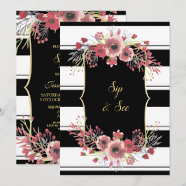 Invitación Rayas Elegantes Florales Acuarela Sip & See
