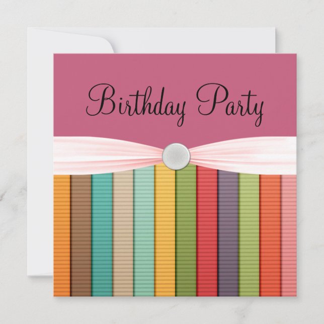Invitación Rayas en el arco iris de la fiesta de cumpleaños (Anverso)