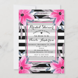 Invitación Rayas en negro y blanco Floral rosa Botánico moder