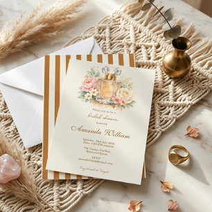 Invitación Rayas Florales de Naranja Quemada Perfume Ducha de
