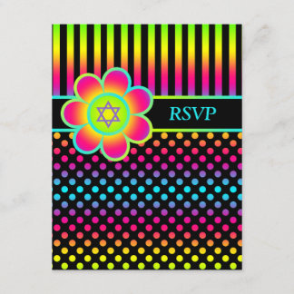 Invitación Rayas florales de neón, palo Mitzvah RSVP de los