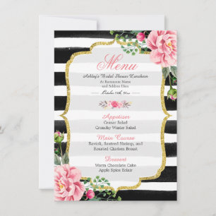 Invitación Rayas florales rosadas   Bridal Shower Luncheon Me