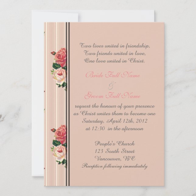 Invitación Rayas florales rosas cristianas, religiosas (Anverso)