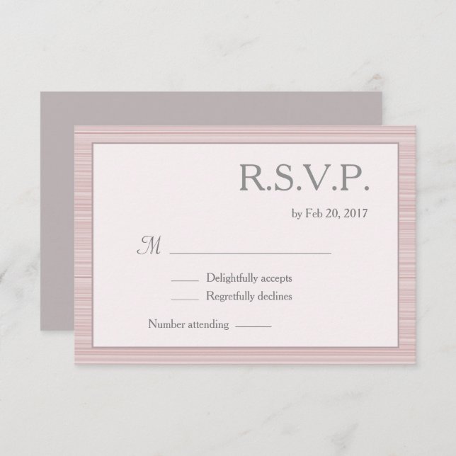 Invitación rayas grises blancas rosadas minimalistas rsvp (Anverso / Reverso)