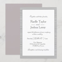 Invitación rayas grises minimalistas de color blanco rosado b