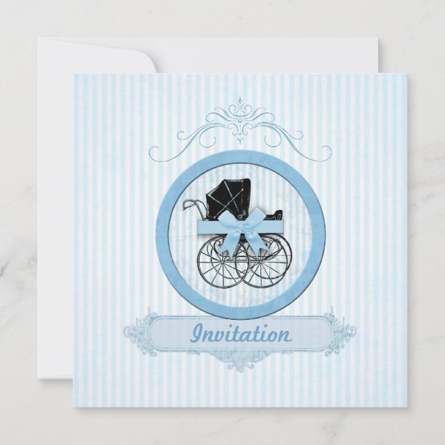 Invitación Rayas lamentables azules del vintage de Baby (Anverso)