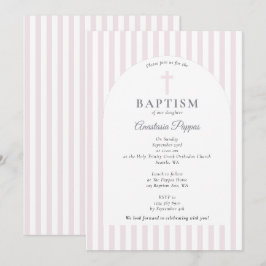Invitación Rayas modernas bautizando bautismo Chica rosa Rubo