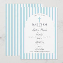 Invitación Rayas modernas bautizando bautismo Dusty Blue Boy