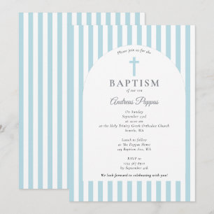 Invitación Rayas modernas bautizando bautismo Dusty Blue Boy