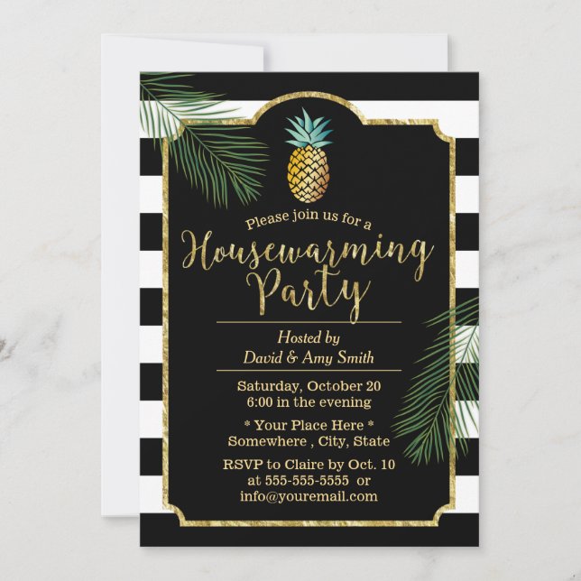 Invitación Rayas modernas de piña tropical Calentador de la c (Anverso)