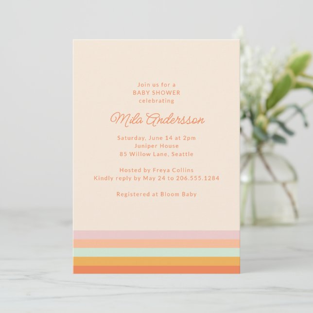 Invitación Rayas Modernas Pastel Retro Verano Shower de Bebé (Anverso de pie)