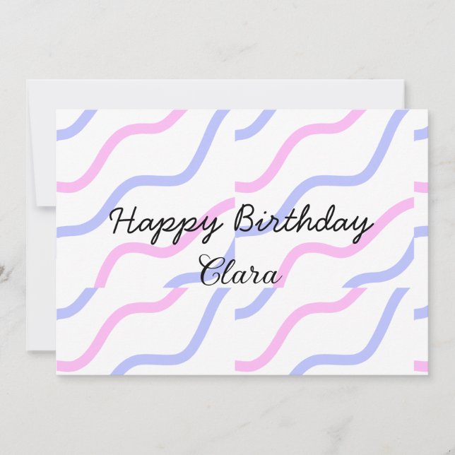 Invitación Rayas moradas rosadas feliz cumpleaños añadir nomb (Anverso)