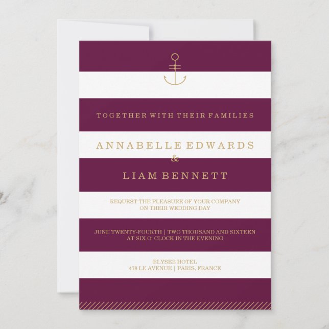 Invitación rayas náuticas modernas weddingi (Anverso)