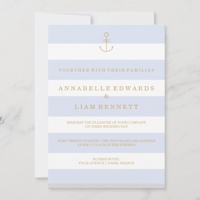 Invitación rayas náuticas modernas weddingi (Anverso)