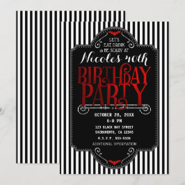 Invitación Rayas Negras Blancas Murciélago Gótico Rojo Fiesta