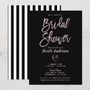 Invitación Rayas Negras Blancas Rosa Dorado Rosa Desayuno Nup