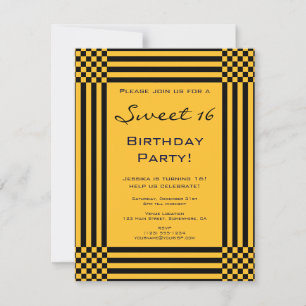 Invitación Rayas Negras y Amarillas Fiesta de Cumpleaños Swee