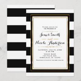Invitación Rayas Negras y Blancas Boda Chic Elegante de Oro