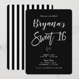 Invitación Rayas Negras y Blancas Corazón de Plata Chic Cumpl