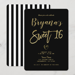 Invitación Rayas Negras y Blancas Dorado Chic Moderno Dulces 