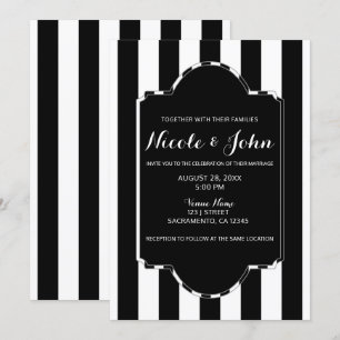 Invitación Rayas Negras y Blancas Elegante Boda Moderna Chic