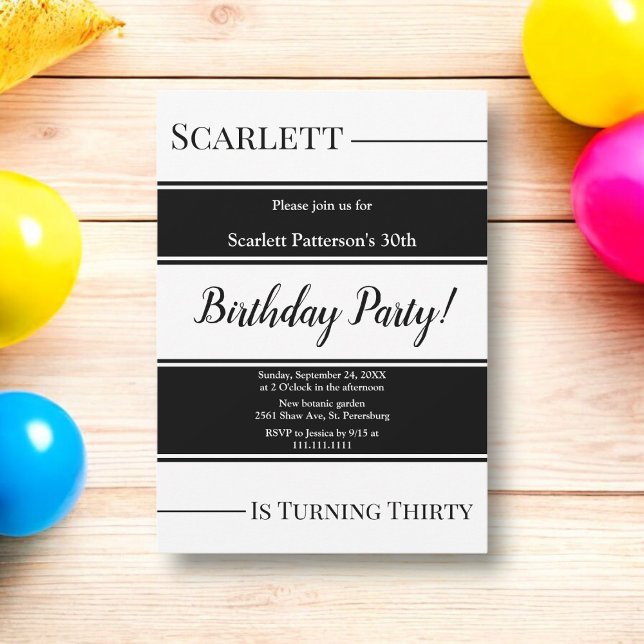 Invitación Rayas Negras Y Blancas Modernas Cumpleaños Elegant (Subido por el creador)