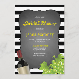Invitación Rayas negras y blancas uvas de vino Ducha de novia