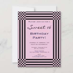 Invitación Rayas Negras y Rosa Caliente Cumpleaños Dulces 16 