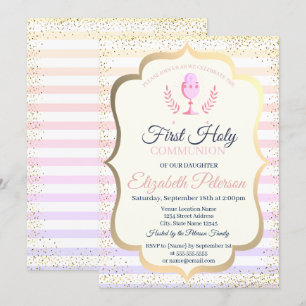 Invitación Rayas Ombre Confeti Primera Comunión