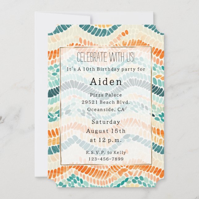 Invitación Rayas onduladas de color turquesa Naranja Peach (Anverso)