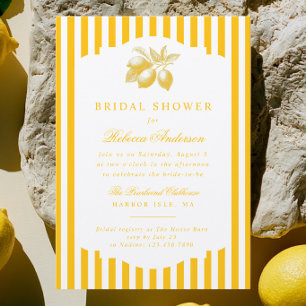 Invitación Rayas Preppy de Limón Regaderazo Nupcial Amarillo