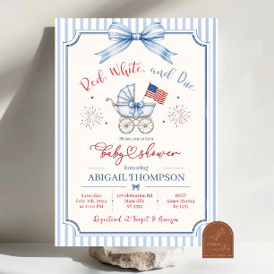 Invitación Rayas Preppy Día de los Caídos Rojo Blanco y Debid