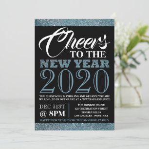 Invitación Rayas Purpurinas azules, Año Nuevo