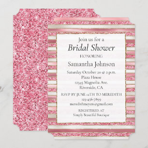 Invitación Rayas Purpurinas de Pearl Rosa Girly