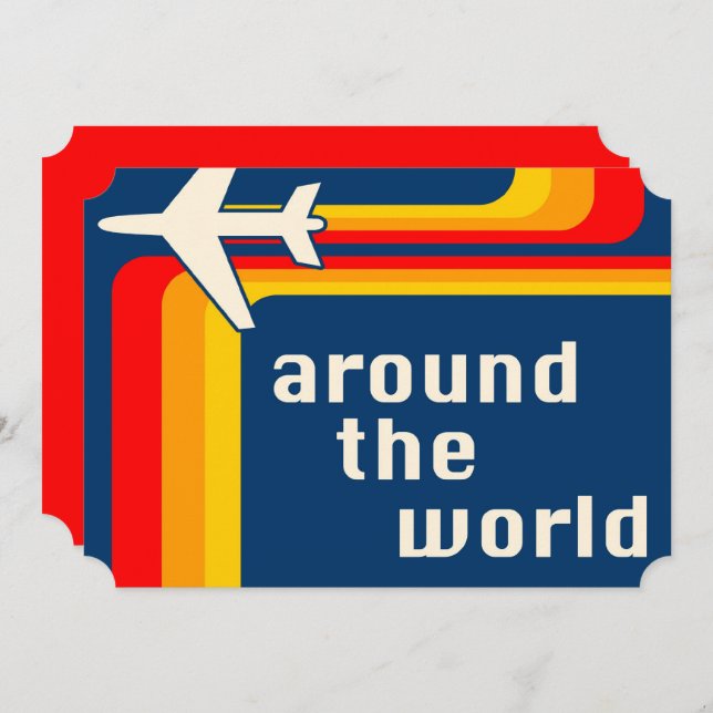 Invitación rayas retro alrededor del mundo (Anverso / Reverso)