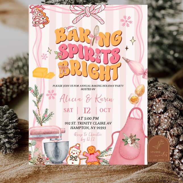 Invitación Rayas Retro Dulces Espiritus Brillantes de Hornear (Subido por el creador)