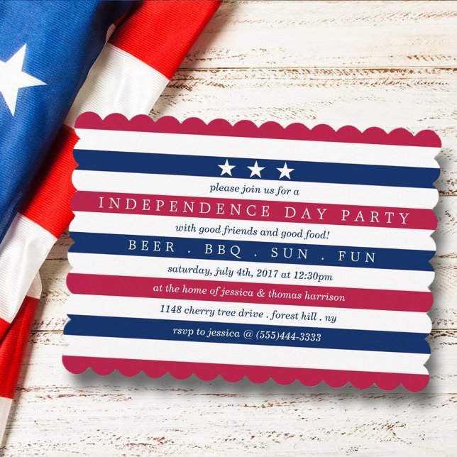 Invitación Rayas Rojas, Blancas Y Azules 4 De Julio Fiesta (Subido por el creador)
