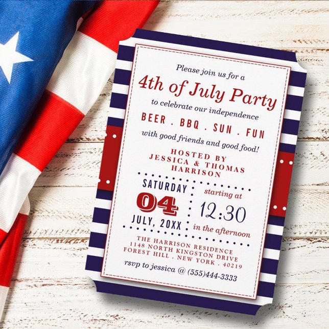 Invitación Rayas Rojas, Blancas Y Azules 4 De Julio Fiesta (Subido por el creador)