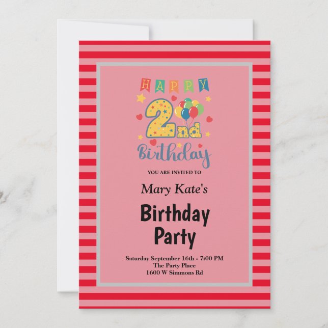 Invitación Rayas rojas enmarcadas en Fiesta de cumpleaños núm (Anverso)