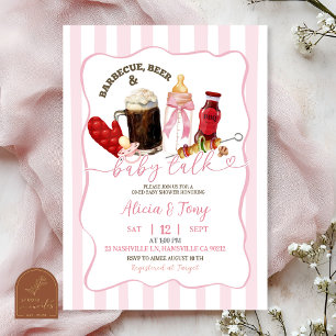 Invitación Rayas Rosa Barbacoa Pañales y Cervezas Chica Bebe 