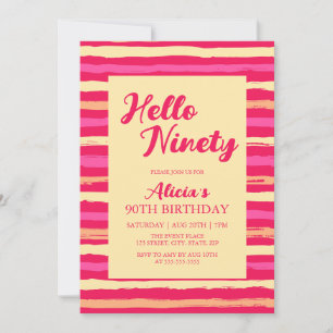Invitación Rayas rosadas coloridas Hola Noventa Giro Cumpleañ