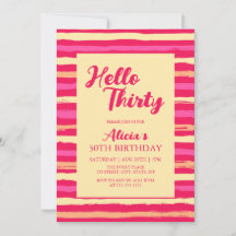 Rayas rosadas coloridas Hola Treinta Giras Cumplea